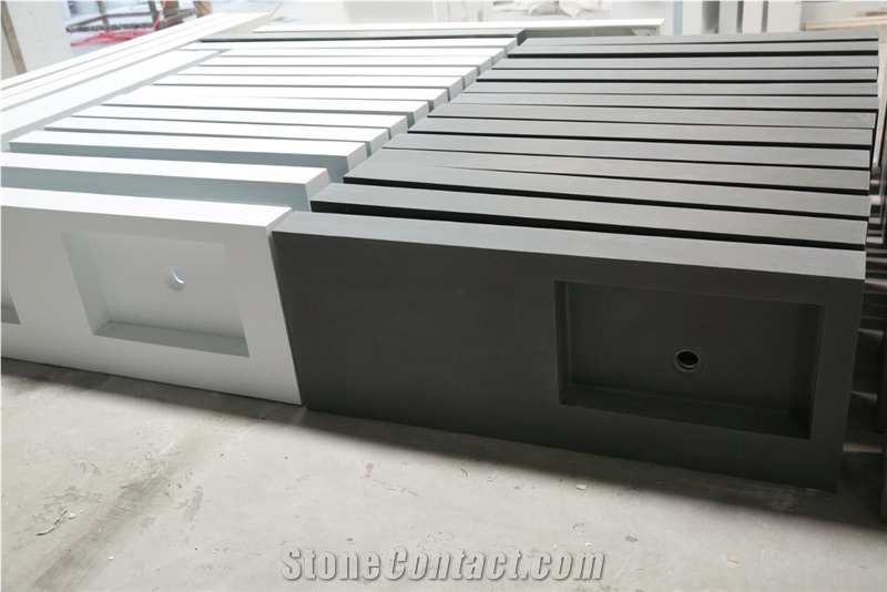 White Solid Surface Hotel Integrated Vanity Sink