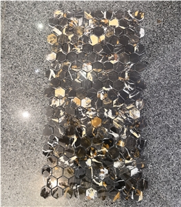 Afghan Black Portoro Marble Hexagon Mosaic Tile