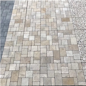 French Pattern Tumbled Yellow Limestone Mosaic