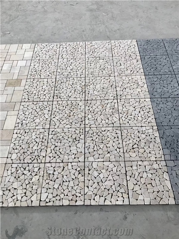 French Pattern Tumbled Yellow Limestone Mosaic