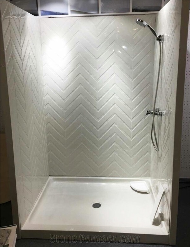 White Cultured Marble Chevron Tub Surround Wall