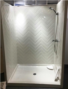 White Cultured Marble Chevron Tub Surround Wall