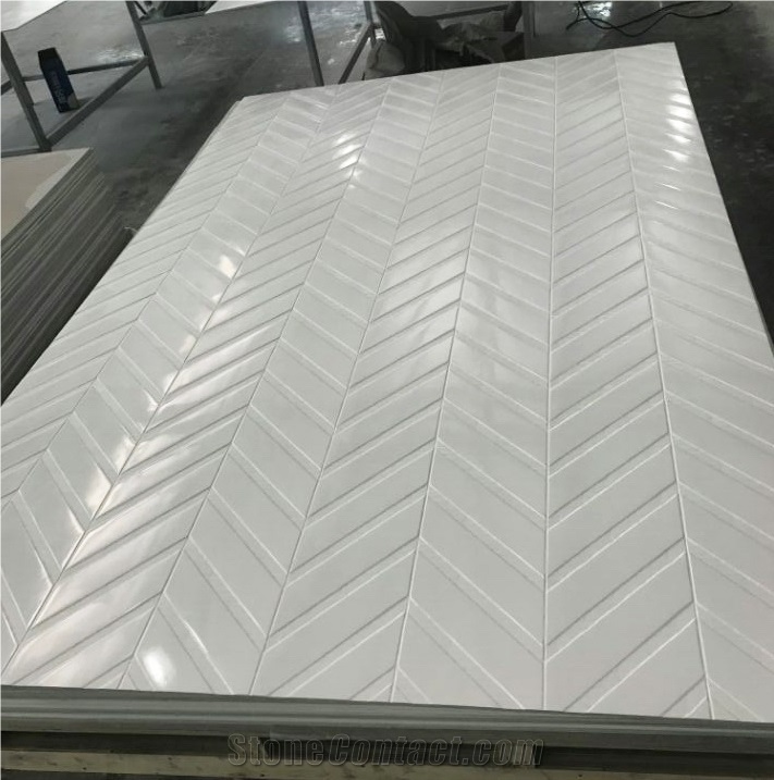 White Cultured Marble Chevron Tub Surround Wall