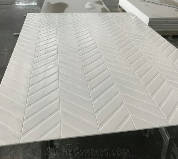 White Cultured Marble Chevron Tub Surround Wall