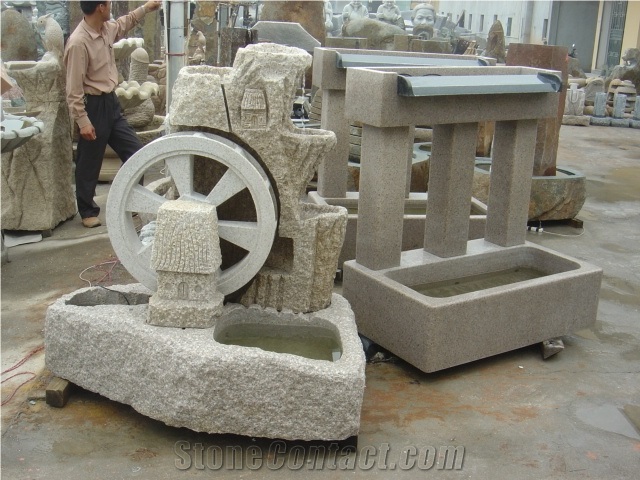 Dark Grey Granite Stone Fountain for Garden