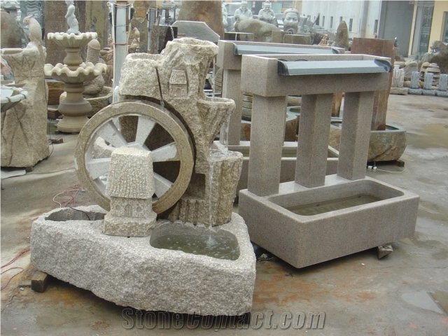 Dark Grey Granite Stone Fountain for Garden