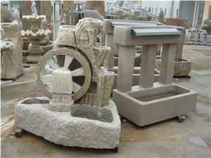 Dark Grey Granite Stone Fountain for Garden