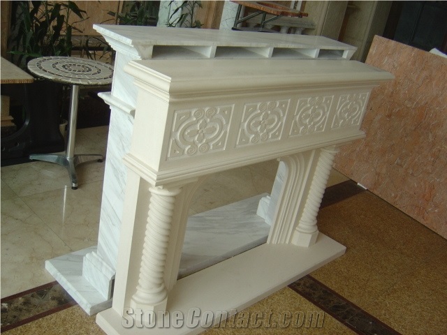 Hand Carved Stone Customized Moca Creme Fireplace
