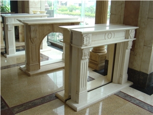 Hand Carved Stone Customized Moca Creme Fireplace