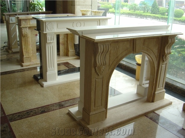 Hand Carved Stone Customized Moca Creme Fireplace