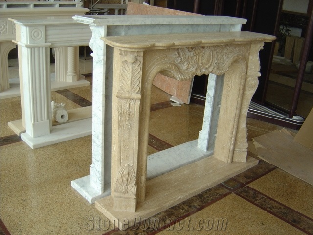 Indoor Used Decorative Beige Travertine Fireplace