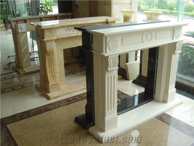 Indoor Used Decorative Beige Travertine Fireplace
