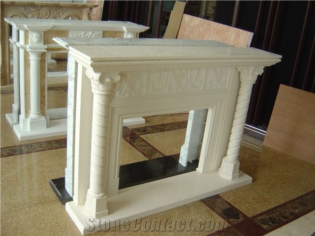 Indoor Used Decorative Beige Travertine Fireplace