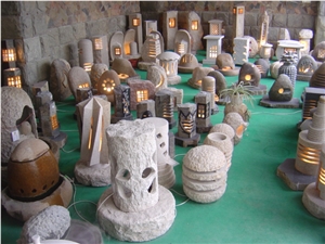 Natural Granite Lantern/Lamp with Electric Light