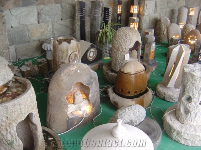 Natural Granite Lantern/Lamp with Electric Light