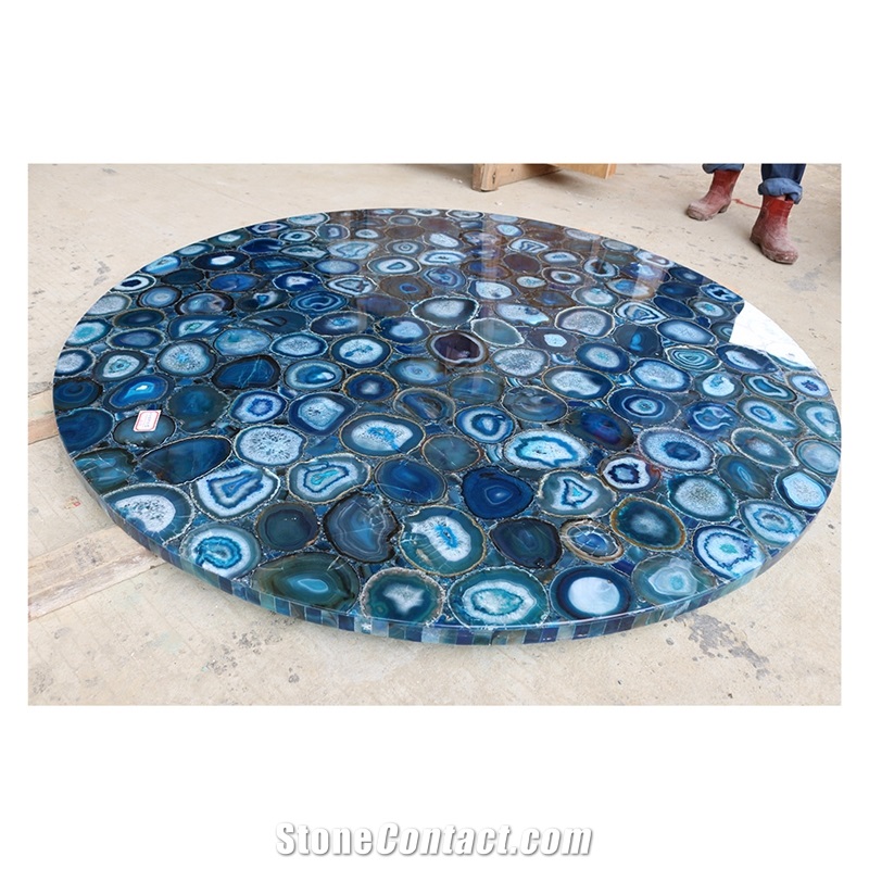 Blue Agate Gem Stone Table Coffee Table Home Use