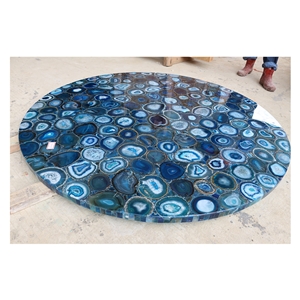 Blue Agate Gem Stone Table Coffee Table Home Use