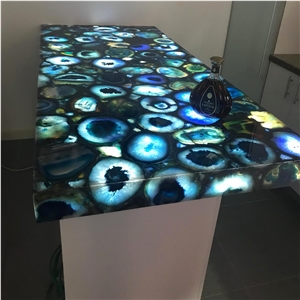 Blue Agate Translucent Onyx Backlit Slabs Tabletop
