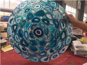 Luxury Blue Agate Semiprecious Stone Restaurant Table Tops