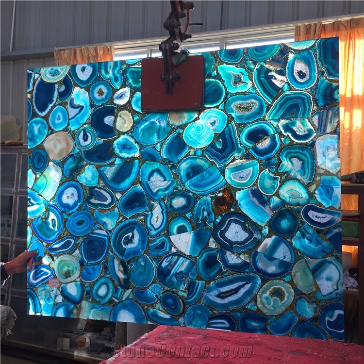 Luxury Blue Transparent Semiprecious Stone Wall Panels