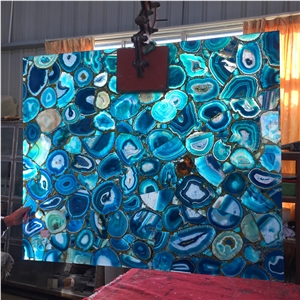 Luxury Blue Transparent Semiprecious Stone Wall Panels