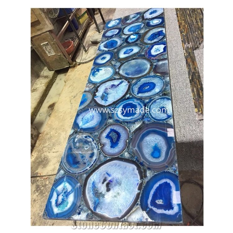 Luxury Blue Transparent Semiprecious Stone Wall Panels