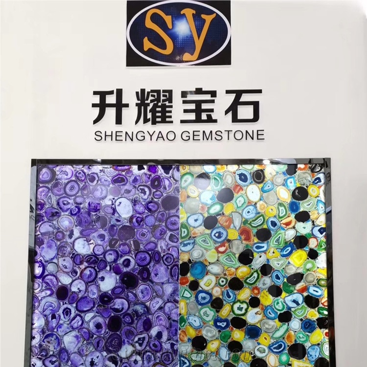 Luxury Blue Transparent Semiprecious Stone Wall Panels