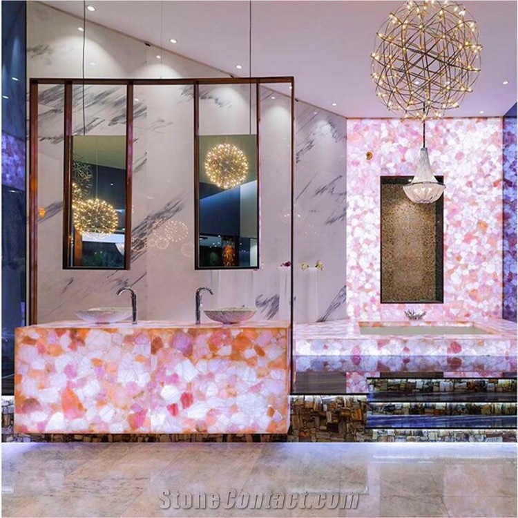 Pink Crystal Semi-Precious Stone Table Slabs
