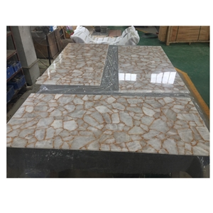 White Crystal Semi-Precious Stone Dining Table, Stone Interior Furniture