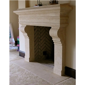 Giallo Dorato Limestone Fireplace