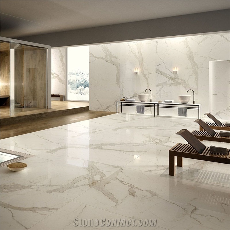 Maxfine Marmi 6mm White Calacatta Levigato Artificial Marble Looks Full Body Porcelain Stoneware Made