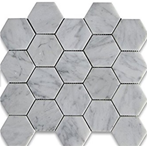Carrara White Hexagon Marble Mosaic Tile 3"
