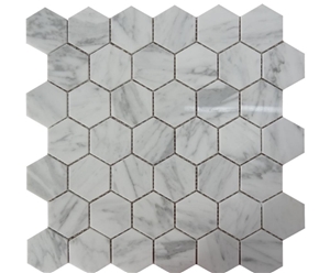 Carrara White Hexagon Marble Mosaic Tile 3"