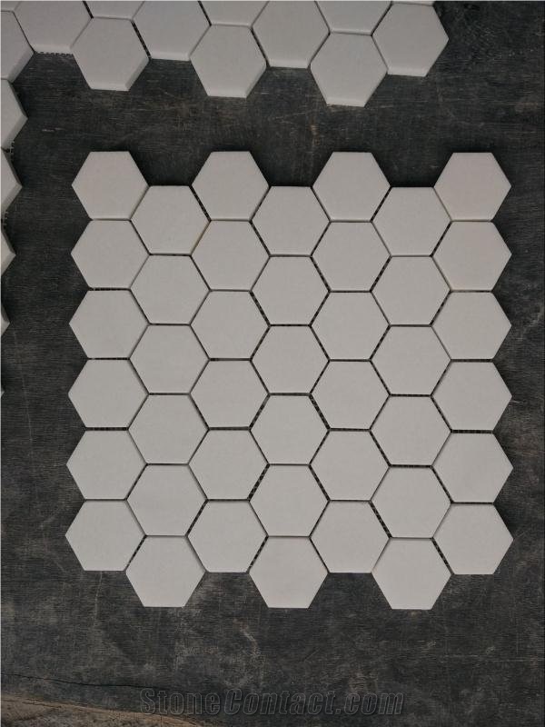 Pure Thassos White Marble Mosaic,Hexagon,Kichen,Bathroom,Greece White Marble Mosaic