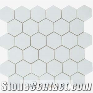 Pure Thassos White Marble Mosaic,Hexagon,Kichen,Bathroom,Greece White Marble Mosaic