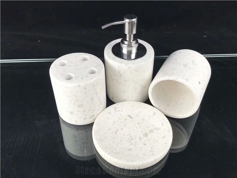 Terrazzo Stone Bathroom Dispenser, Bath Set