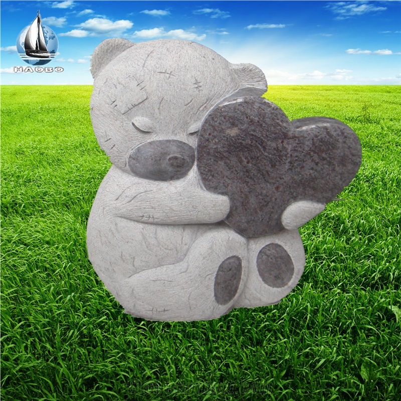 Beige Marble Teddy Bear Child Kids Heart Monuments
