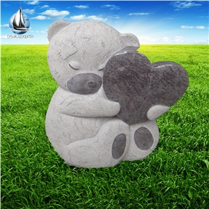 Beige Marble Teddy Bear Child Kids Heart Monuments