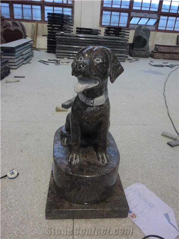Himalaya Blue Granite Pet Monuments Dog Statue Headstone