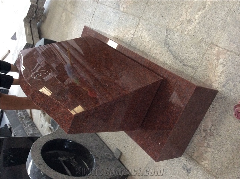 India Red Granite Slant Headstone, Grave Markers