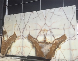Golden White Onyx for Tv-Wall Covering Slab