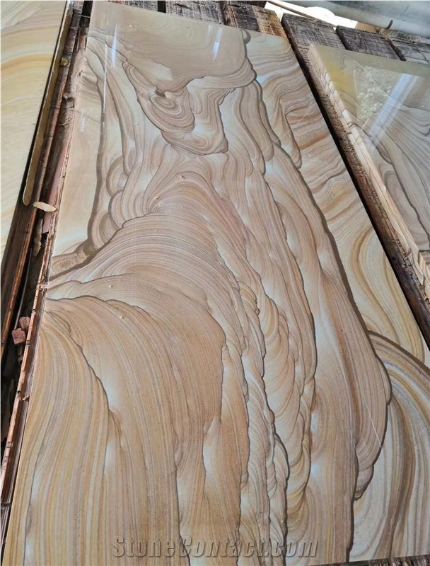 Gold Sandstone Tiles Wooden Sandstone Slabs Wall