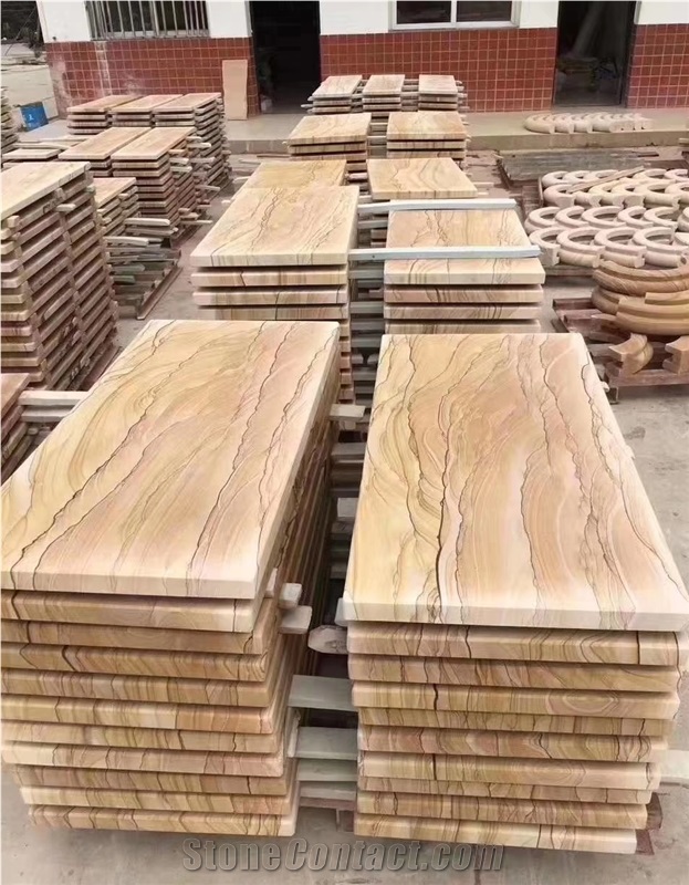 Gold Sandstone Tiles Wooden Sandstone Slabs Wall