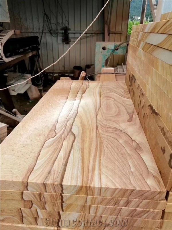 Gold Sandstone Tiles Wooden Sandstone Slabs Wall