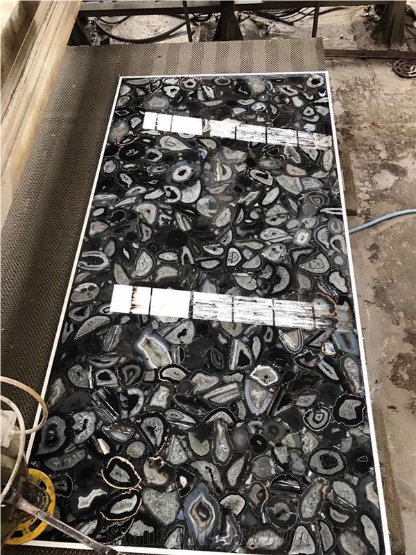 Black Agate Semi Precious Stone Wall Cladding