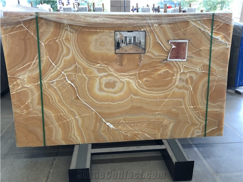 Polished Orange Onyx Big Bookmatch Walling Slab