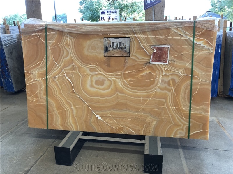 Polished Orange Onyx Big Bookmatch Walling Slab