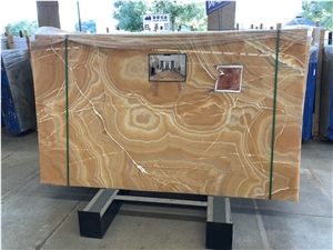 Polished Orange Onyx Big Bookmatch Walling Slab