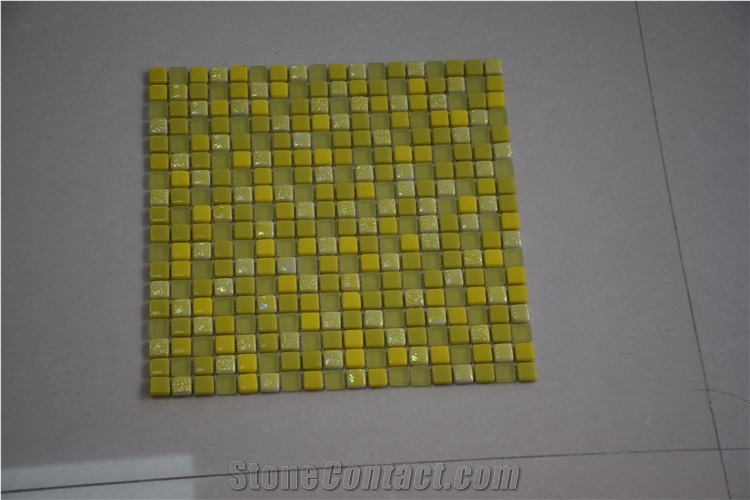 Wall Paper Bright Yellow Glass Mosaic Tile