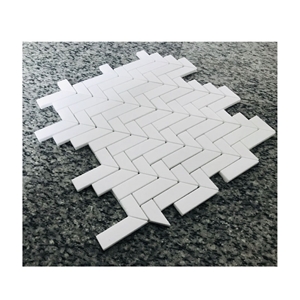 Absolute White Marble Chevron Irregular Mosaic